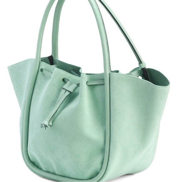 Cheval Firenze Seafoam Mint Suede Tote Made In Italy Drawstring Bag w/ Pouch NWT - Picture 3 of 11